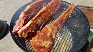 Three racks of ribs, rubbed and ready for smoke!